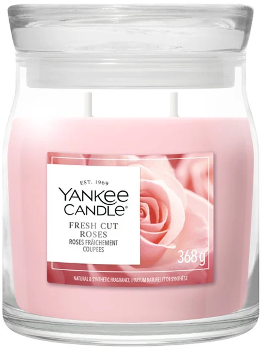 Yankee Candle Fresh Cut Roses Medium Geurkaars - 50 branduren - 2 lonten Roze