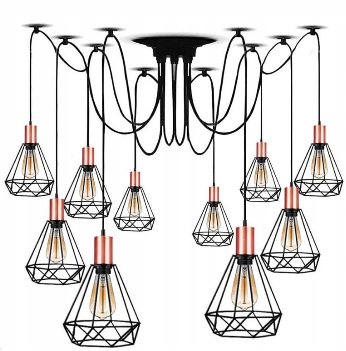 Hanglamp PAJĄK 10 Rosé Goud - 10xE27 - Zwart/Roségoud