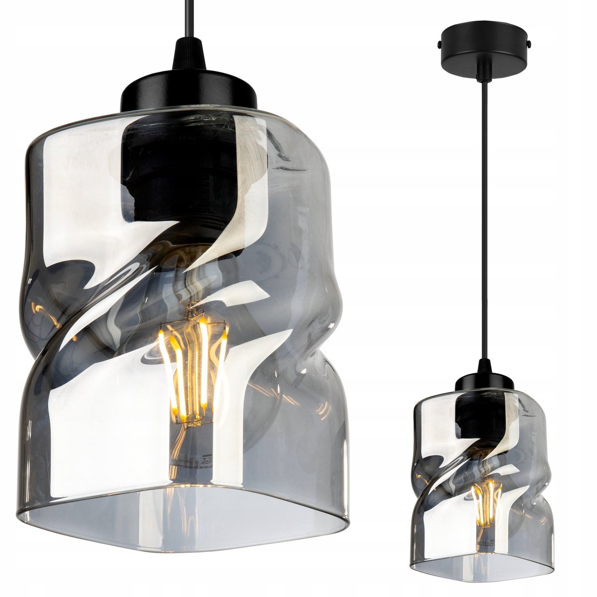 Moderne Hanglamp Glas Zwart Miodowy Aluminium E27