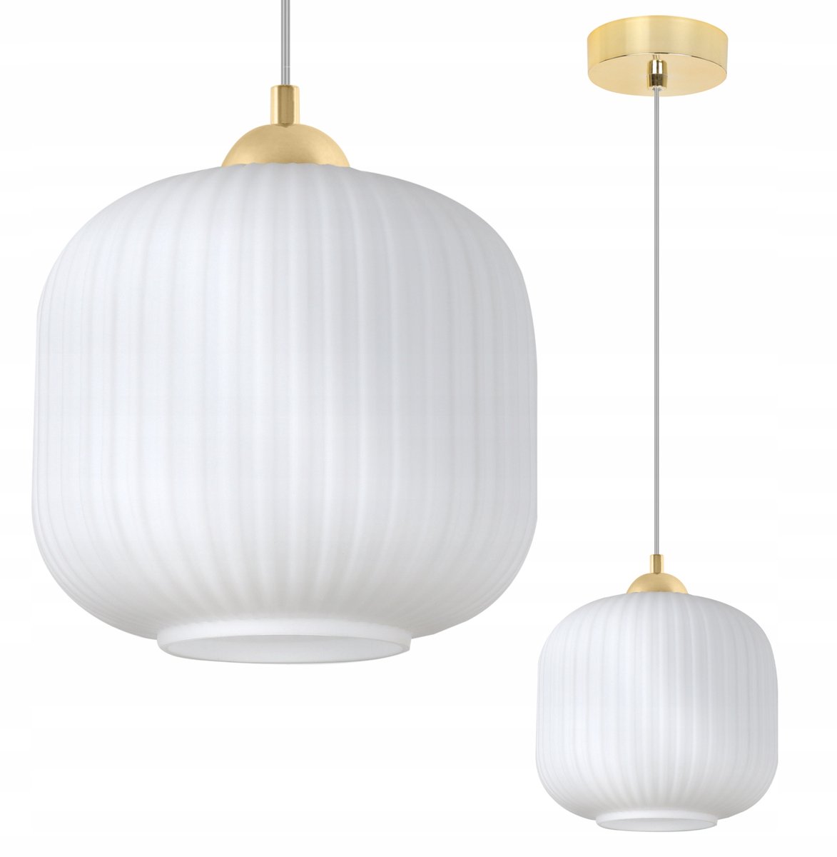 Moderne Goudkleurige Hanglamp met Witte Glazen Kap