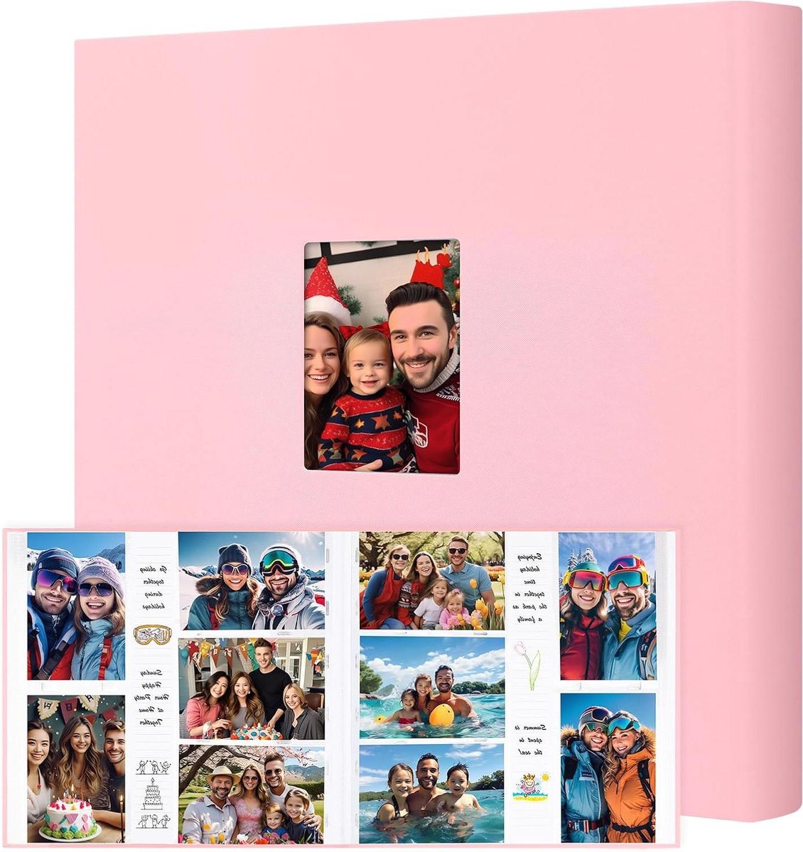 Fotoalbum Grote Capaciteit - Fotoboek Linnen - Herinneringen Bewaren - Met Schrijfruimte - 600 Foto's - Roze