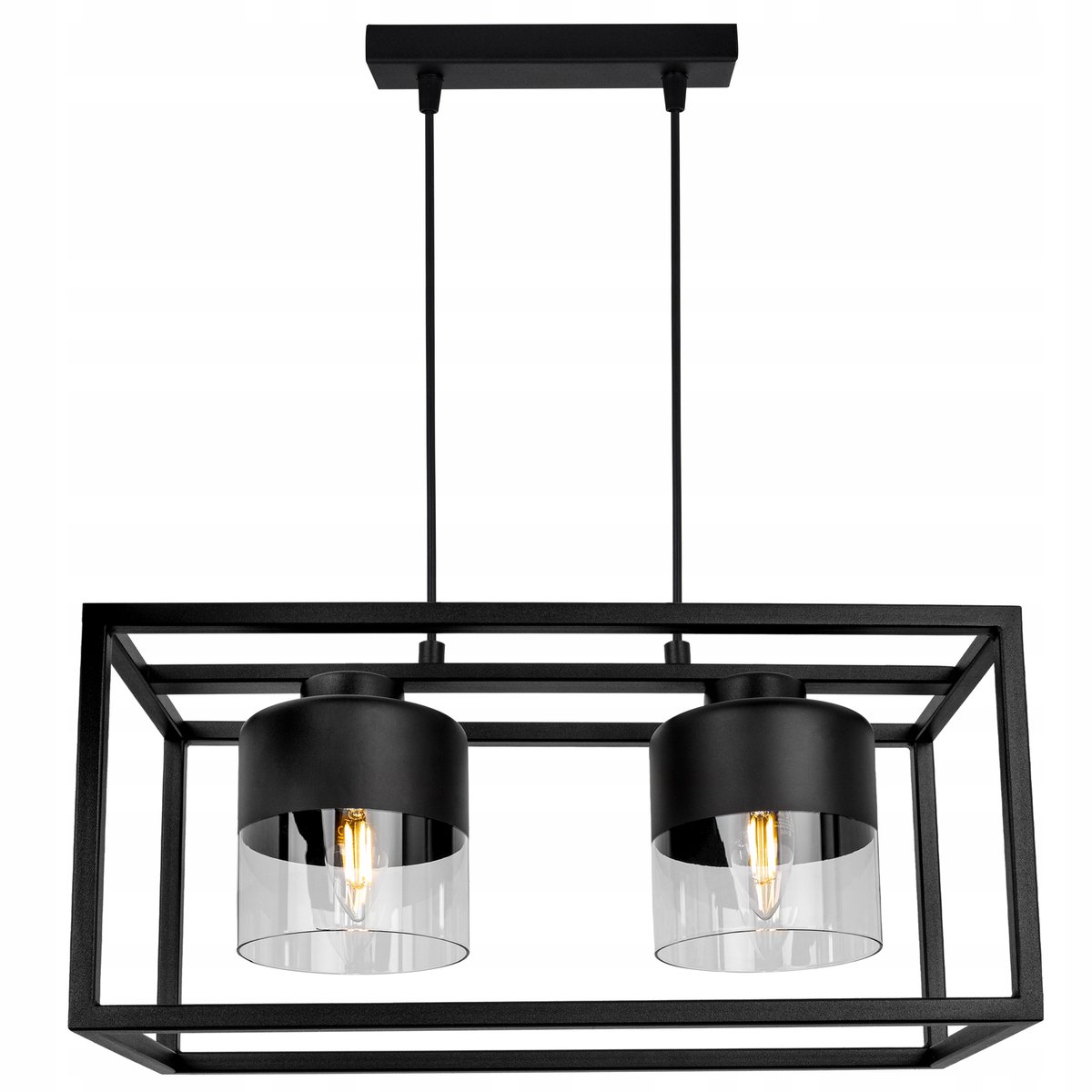 Zwarte Kooi Hanglamp met Glas - Loft Stijl voor Keuken & Woonkamer