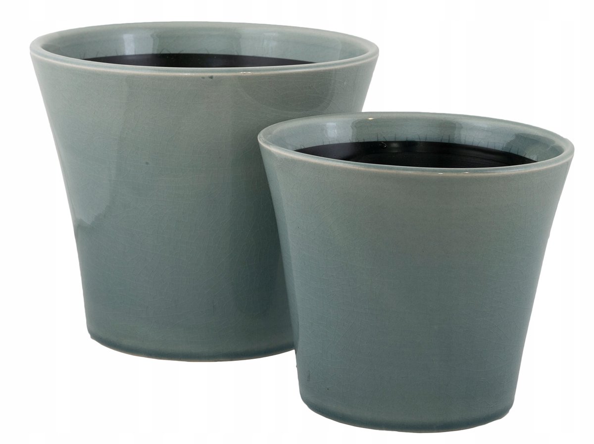 Set van 2 Blauwe Keramische Plantenpotten - Modern Design