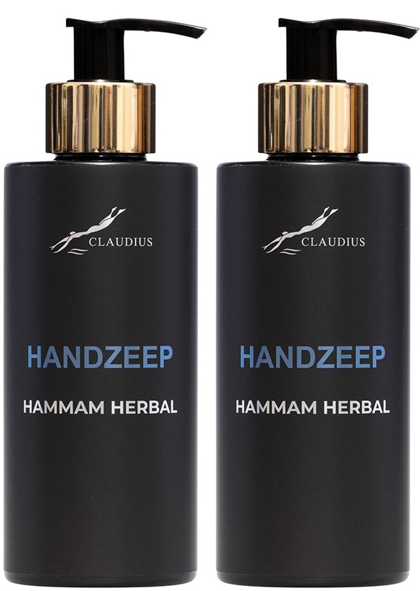 Handzeep Hammam Herbal 300 ml - met gouden pomp - zwarte fles - set van 2 stuks - Voordeelverpakking