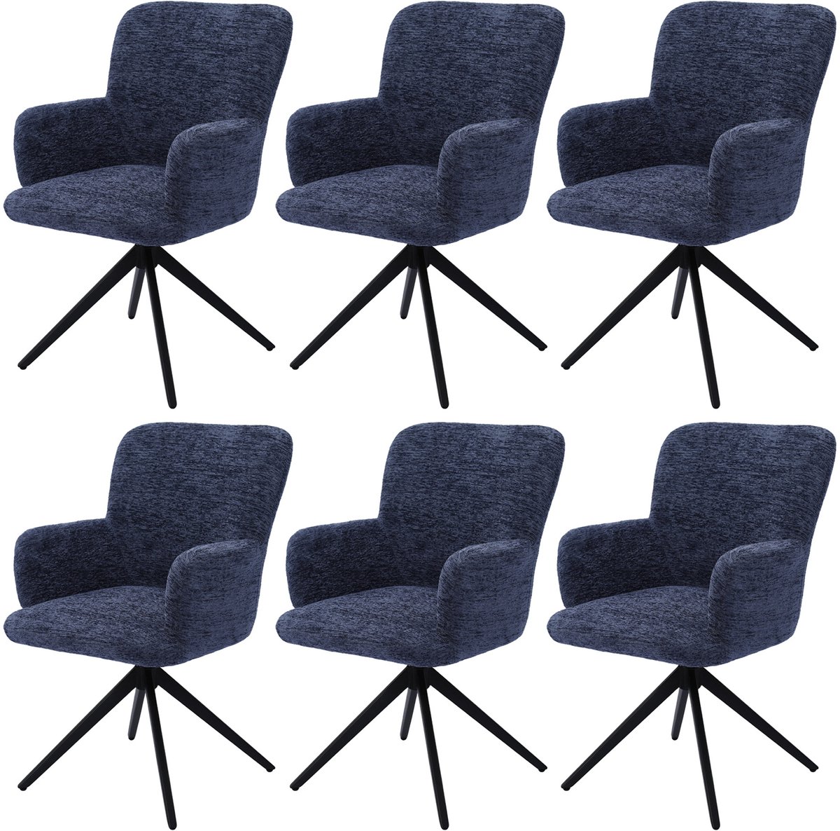 HomeMiYN Eetkamerstoelen set van 6 - Draaibare eetkamerstoel 360° met armleuning - Donkerblauwe stoffen eetkamerstoel , zachte bekleding en stabiele metalen basis voor keuken, woonkamer en eetkamer