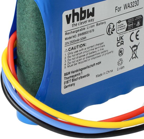 vhbw-vervangingsaccu voor Worx 50032774, 50032492, WA3231, WA3230 voor grasmaaiers (2500 mAh, 20 V Li-ion) — afbeelding 5