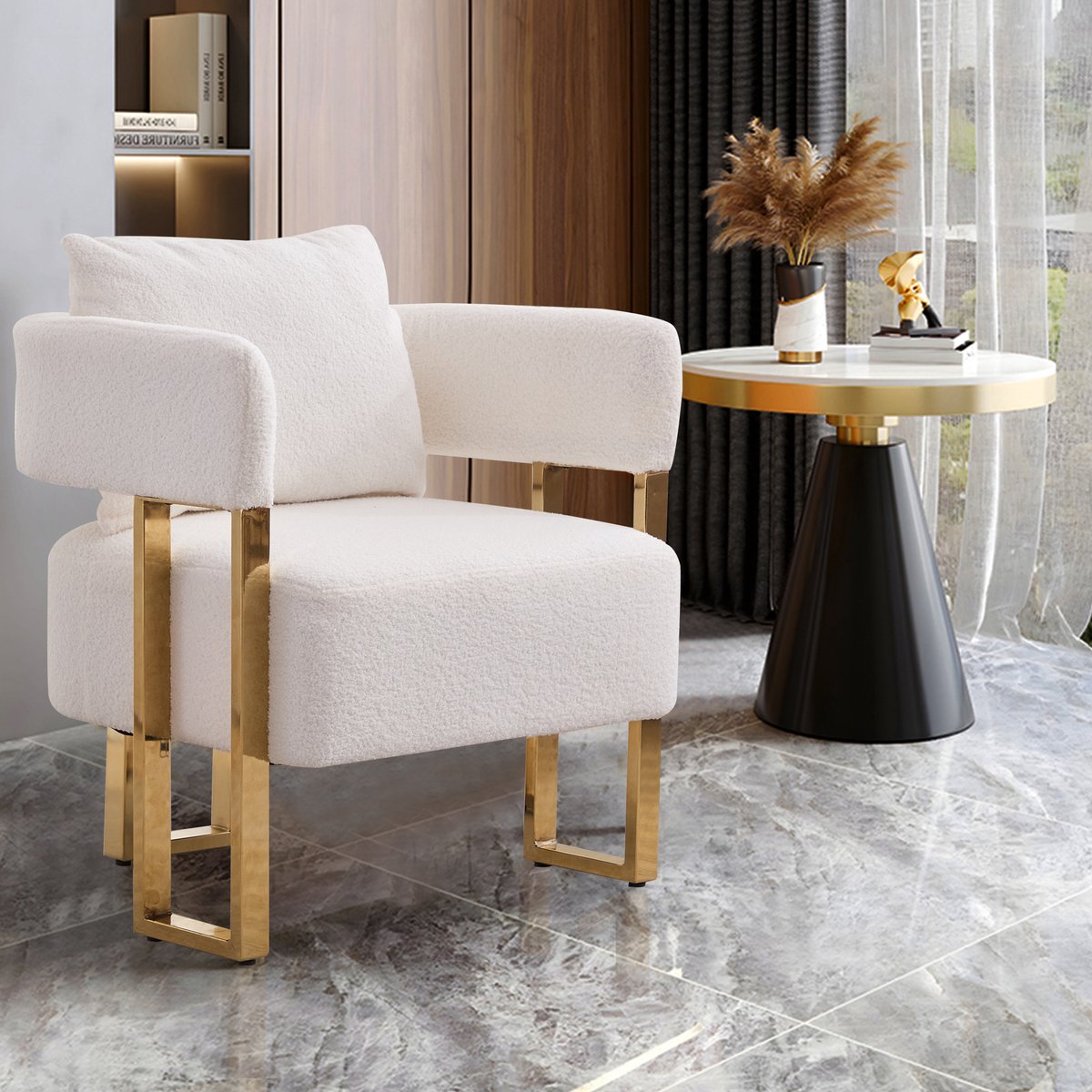 VVBV Fauteuil 68x68x70 cm - Hoofd- & Lendensteun, Zachte Zitpolstering, 1-Zits, Eenvoudige Montage - Wit, Fluweel