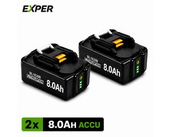 18V Accu geschikt voor Makita - 2 Stuks - Extra Groot 8.0Ah - 18V 8.0Ah Batterij - Vervangende Accu - 8000mAh - LED display - Li-ion Accu - LED Display - Accuboormachine - 18V BL1830B BL1860B BL1840B BL1815 LXT-400 BL1850B
