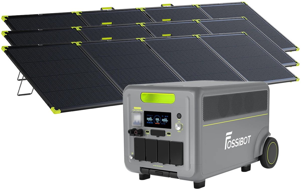 FOSSiBOT F7200 Industriële Hoogvermogen Powerstation + T202 Micro-Omvormer + 3x SP400PRO Zonnepanelen 5222Wh 7200W | Uitbreidbaar tot 15,67kWh UPS <10ms Voor Thuis, Werkplaats & Camper