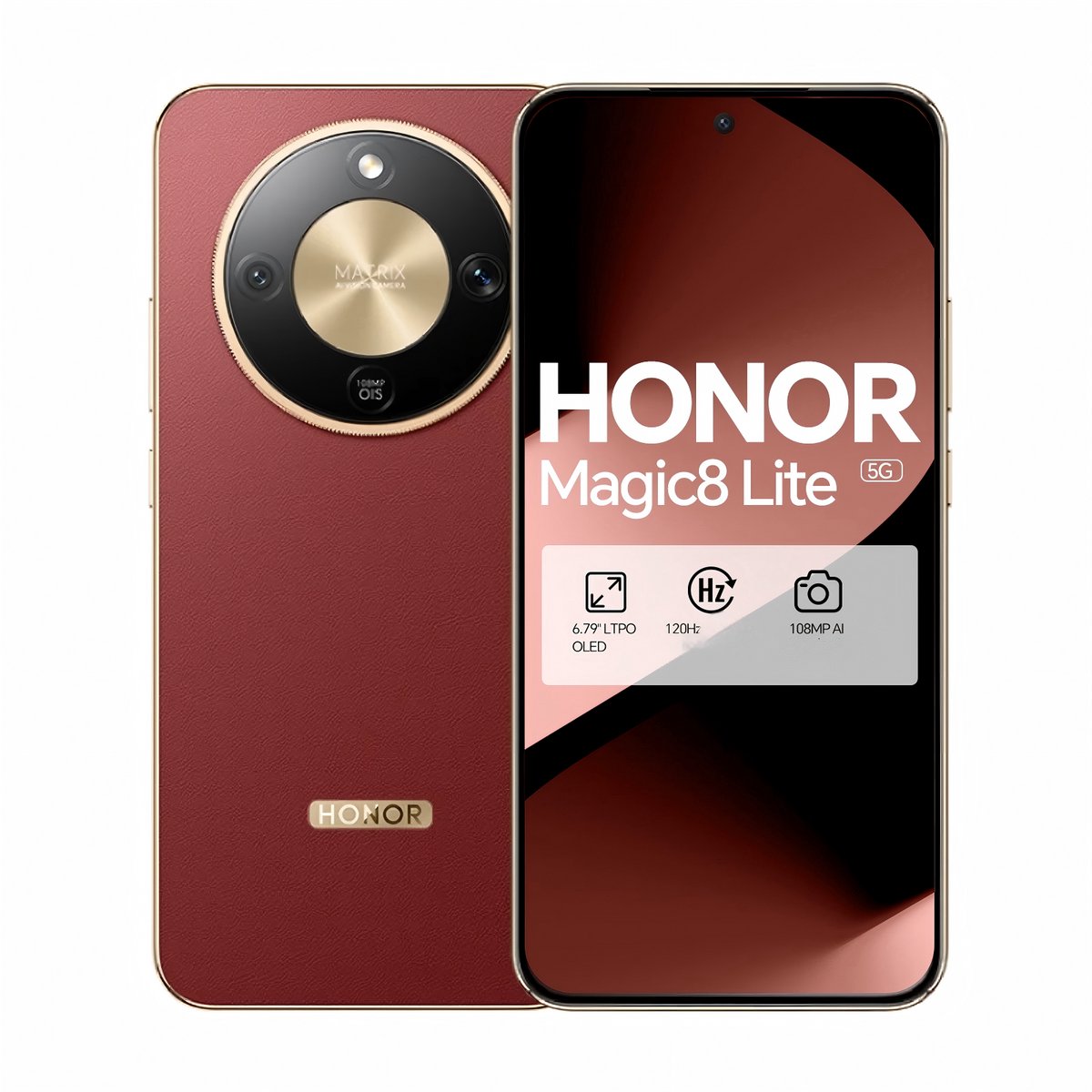 HONOR Magic8 Lite 6.79" Smartphone – 8GB 512GB – 6.79" AMOLED – 108MP Camera – 7500mAh – 5G - Roodbruin