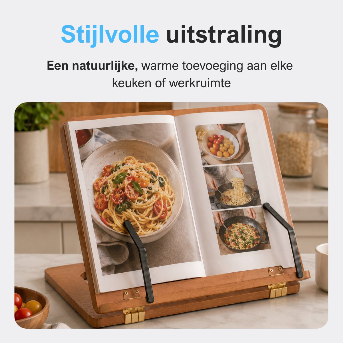 MasonPro Verstelbare Boekenstandaard Hout - Kookboek Standaard - Kookboekhouder - Tablet Standaard - Boeken Houder - Boekhouder - Boekensteun - Leesstandaard - Antislip - 22x29CM — cadeau in Kookcadeaus - foto 3