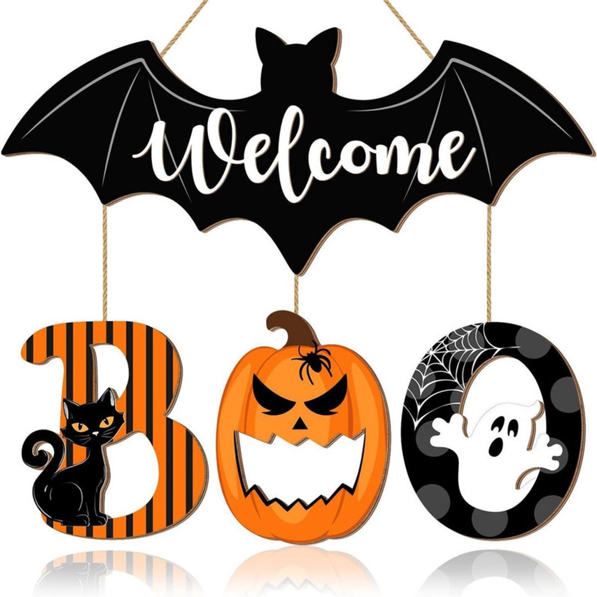 37*35 cm - Halloween deurbordje - Halloween BOO deurbordje - Halloween welkomstbordje - Deurborddecoratie - Spookvleermuis deurhanger - Decoratieve hanger - Halloween hanger - Geschikt voor woonkamers, slaapkamers, kantoren, ramen en muren
