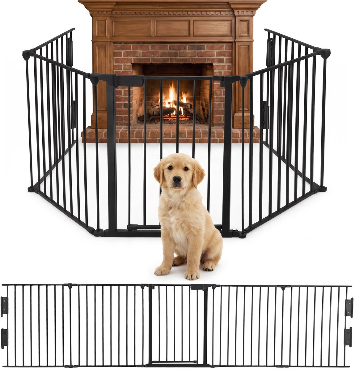 Froadp Multifunctionele haarddeur, 300 cm lang, met dubbele huisdierveilige sloten, gepoedercoat metaal, opvouwbaar, kan vrijstaand of aan de muur worden bevestigd.