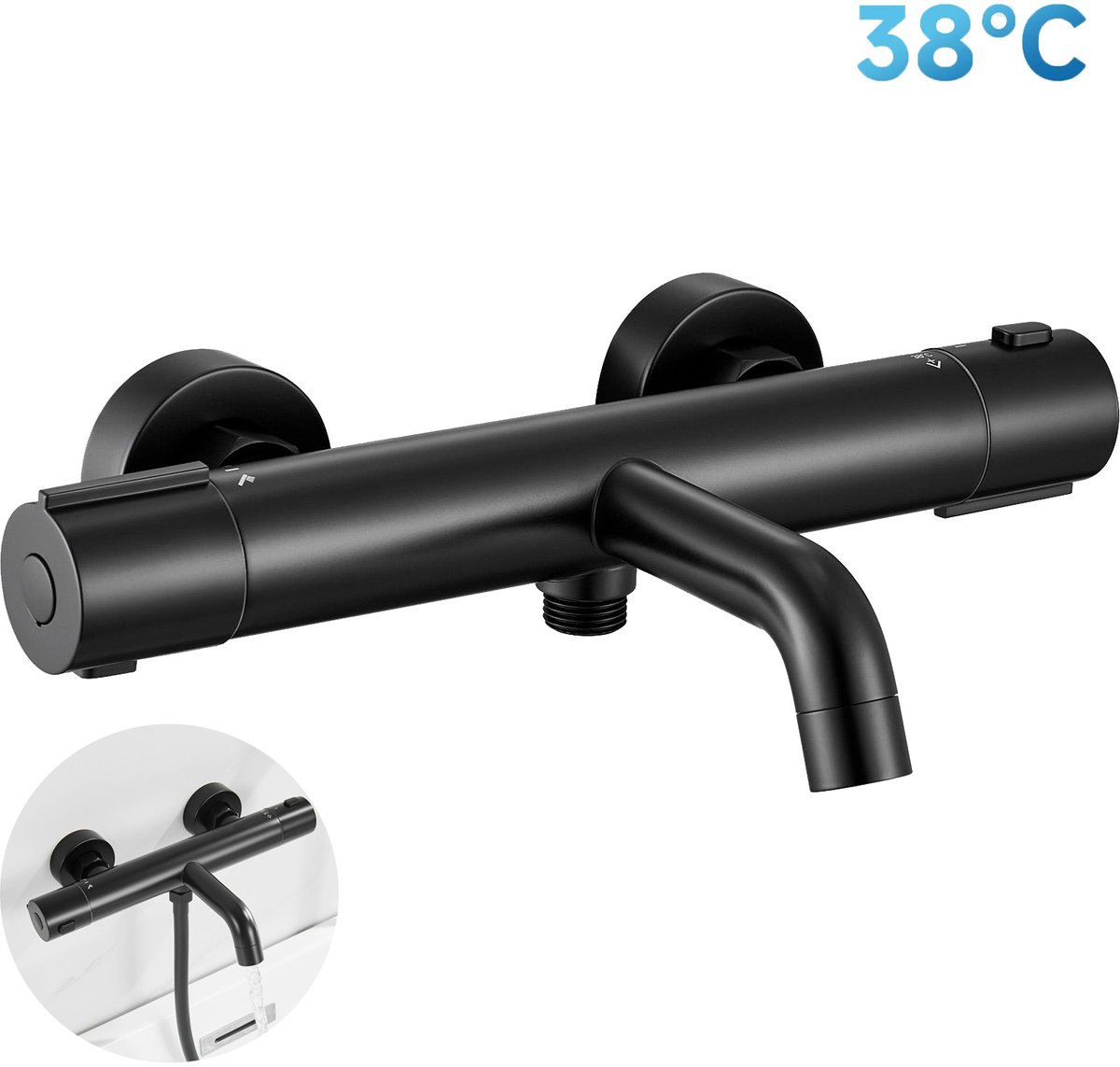 Auralum Max Themostatische Badkraan - 15 cm - Met CoolTouch technologie - Inclusief koppelingen - Thermostatische Douchekraan - Waterbesparend - Zwart