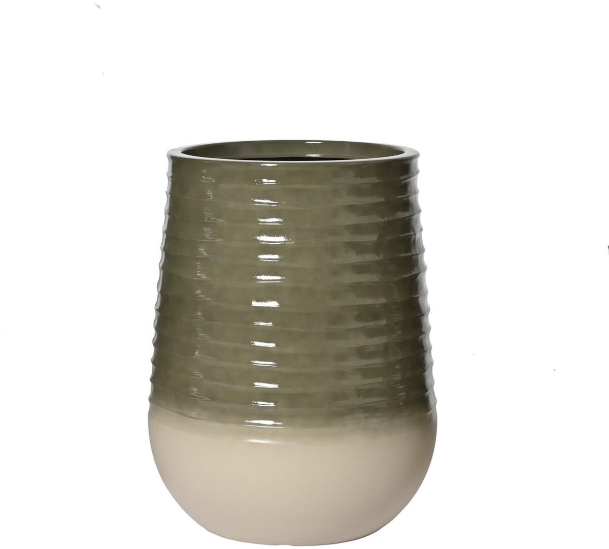 Kaemingk Plantenvaas Jamie M geribd Groen-wit Ø 39 x 51 cm