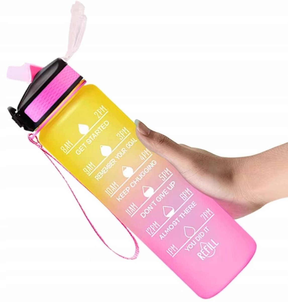 Sport Bidon met Maatstreep - 1L Fitness Waterfles met Rietje