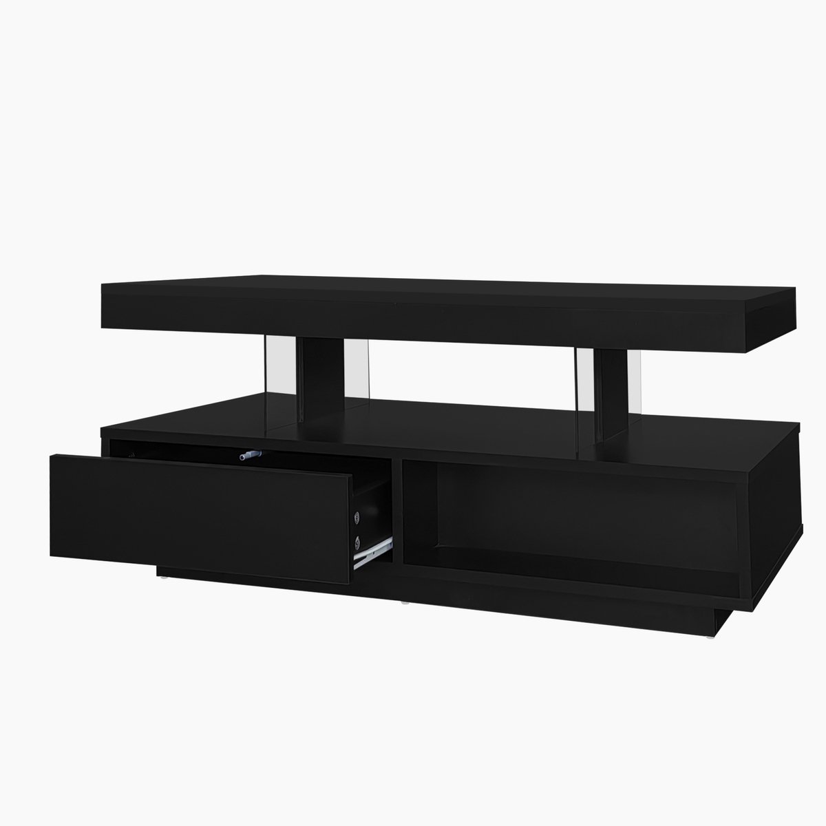 Ropilly Salontafel Zwart Hoogglans - Moderne Woonkamertafel - App Gestuurde LED Verlichting - Twee Lades - 35kg Draagvermogen - Voor Woonkamer - 95x50x42,5cm - Zwart