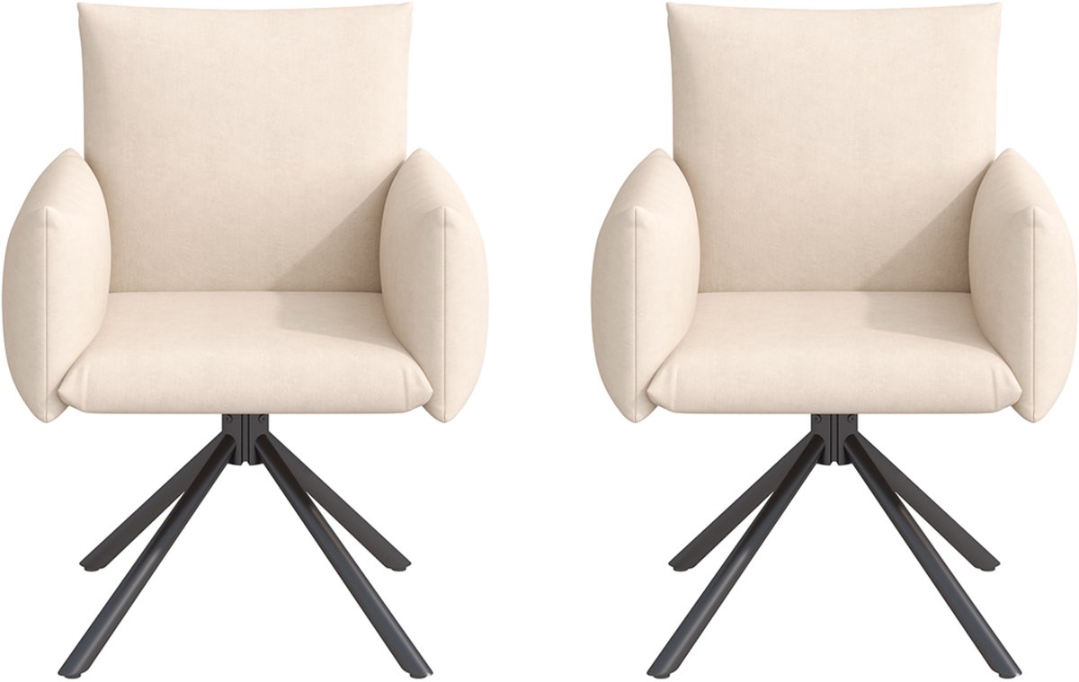 Sweiko Eetkamerstoel - Set van 2 - Metalen poten - Gestoffeerde fauteuil - 360° draaibaar - Velvet - Beige