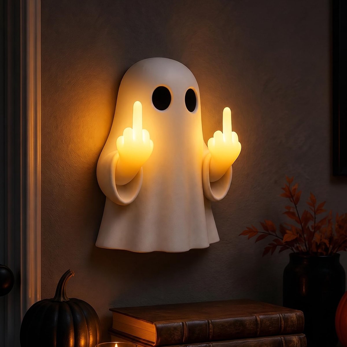 Namajunas - Spook-middelvinger-licht - Halloween decoratie - Halloween-nachtlampje - Verlichting - Spookbeeldje - Harsen verzamelbeeld voor thuis, op bureau, plank, veranda, feest, binnen en buiten - Grappige LED-wandlamp