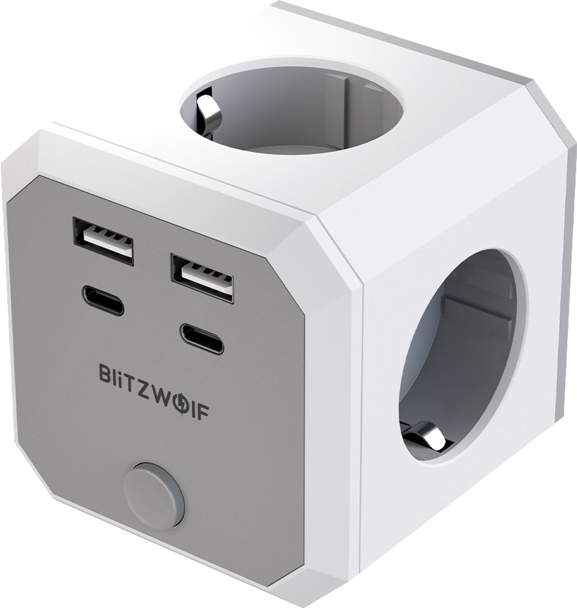 Wandstekkerdoos 8-in-1 met Schakelaar – 4 Stopcontacten, 2 USB-A & 2 USB-C – EU Stekker – 4000W – Wit