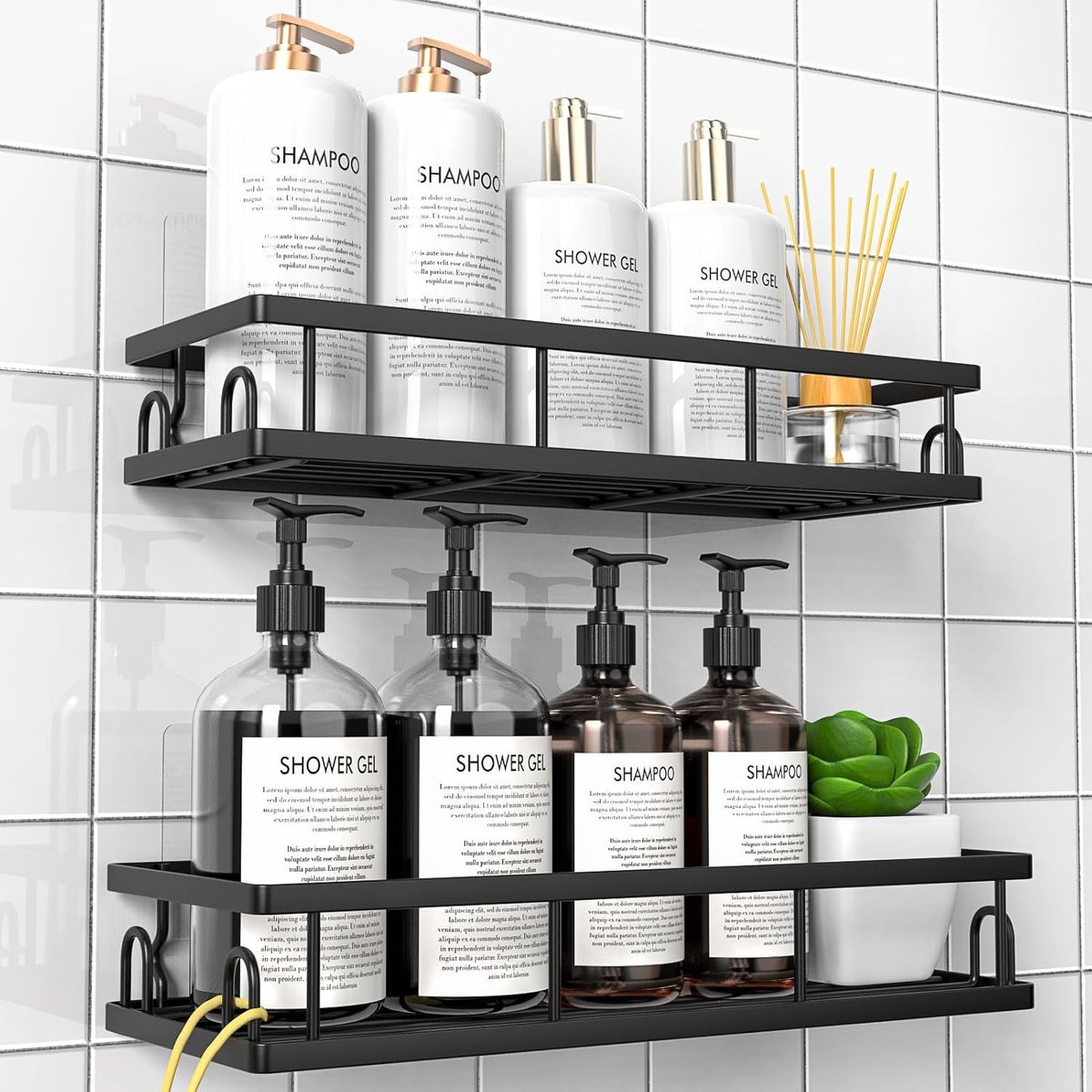 Badkamer Rekje Douche Zonder Boren - Zwart - 2-Pack - Roestbestendig - Voor Badkamer en Keuken