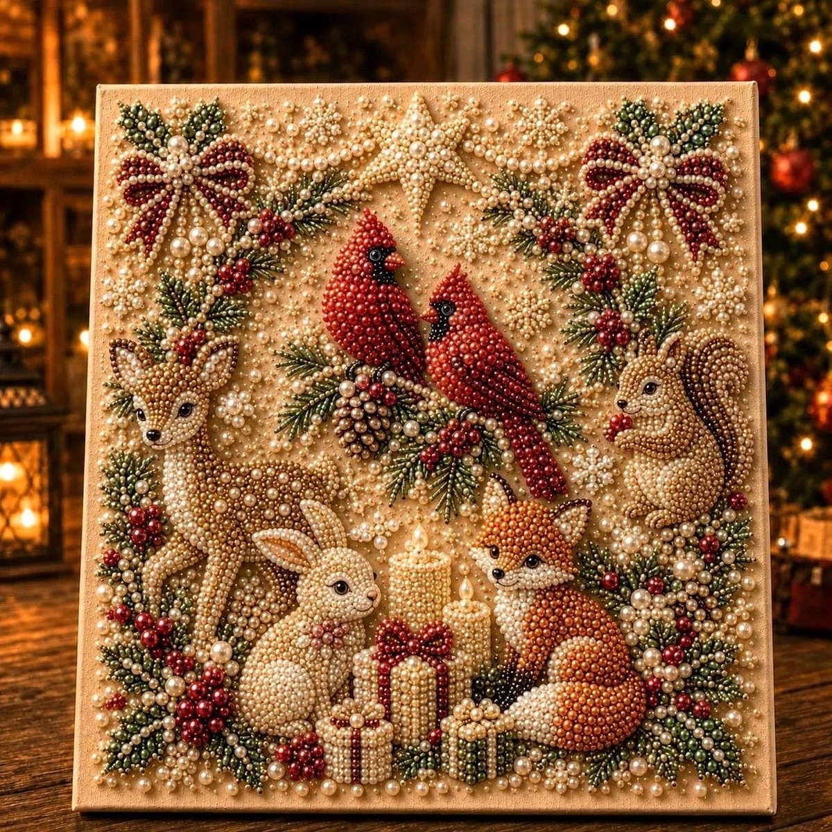 Casalora 3D Forest Kersts Critters Diamond Painting voos Volwassenen & Beginners- 20 x 20 cm