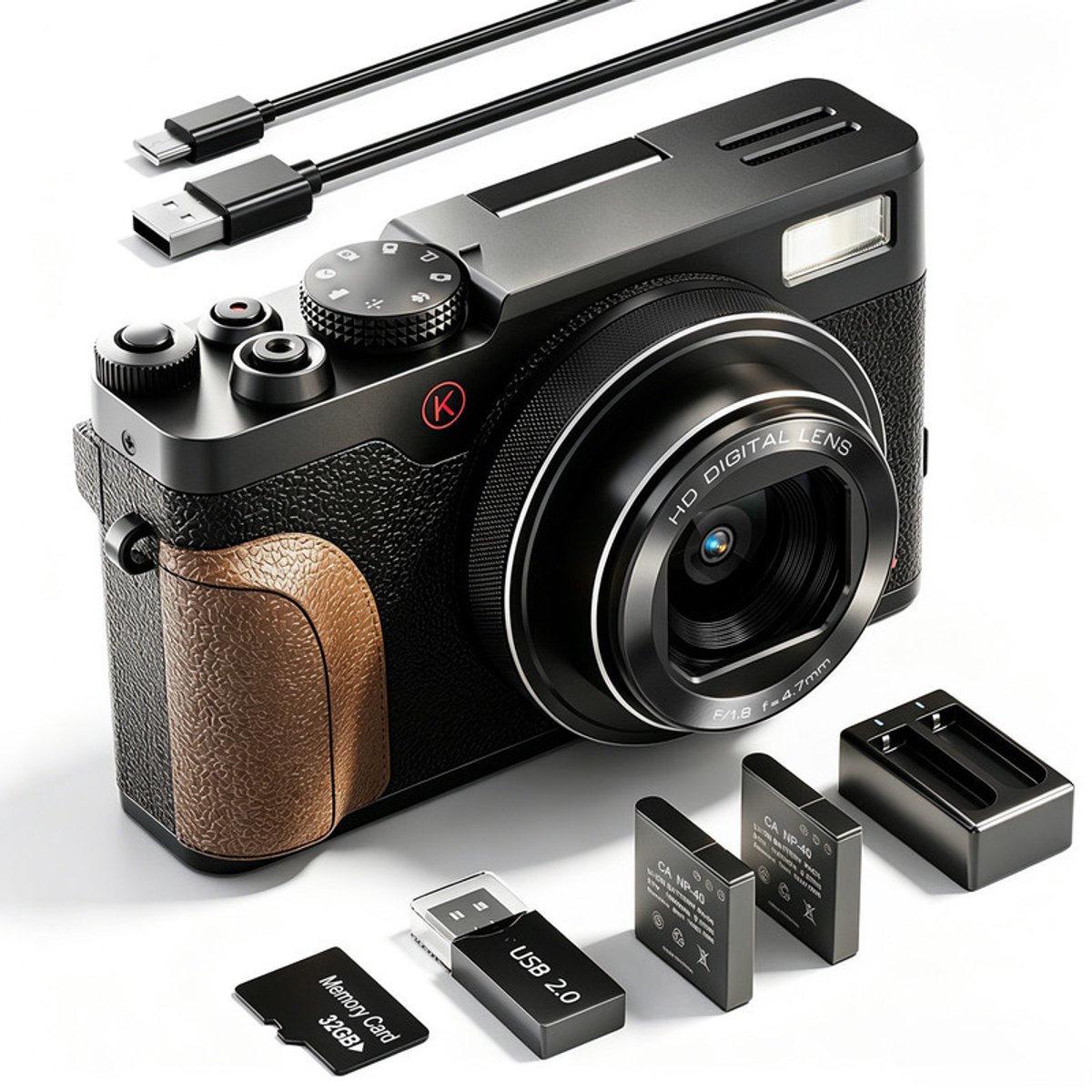 NBD K100 Digitale camera - 64MP en 5K met 18x digitale zoom en 180° kantelbaar scherm - 32GB Zwart