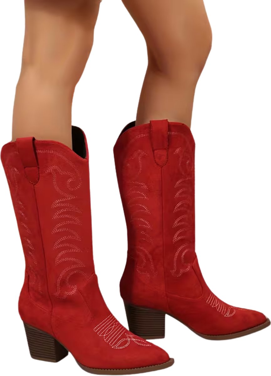 Currero Dames Cowboy Laarzen Hoge Hak Enkellaarzen Kniehoge Western Boots Chelsea 38 Rood