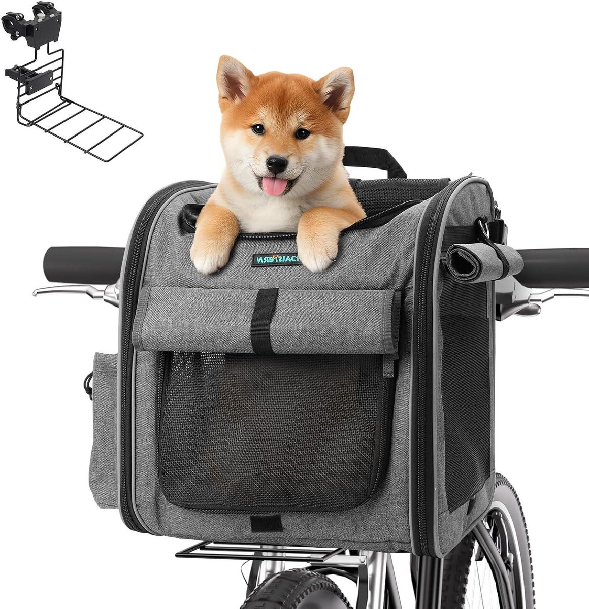 Fietsmand Hond - Draagtas Dier - Veilig Vervoer - 4-in-1 Multifunctioneel - Tot 10 kg - Grijs