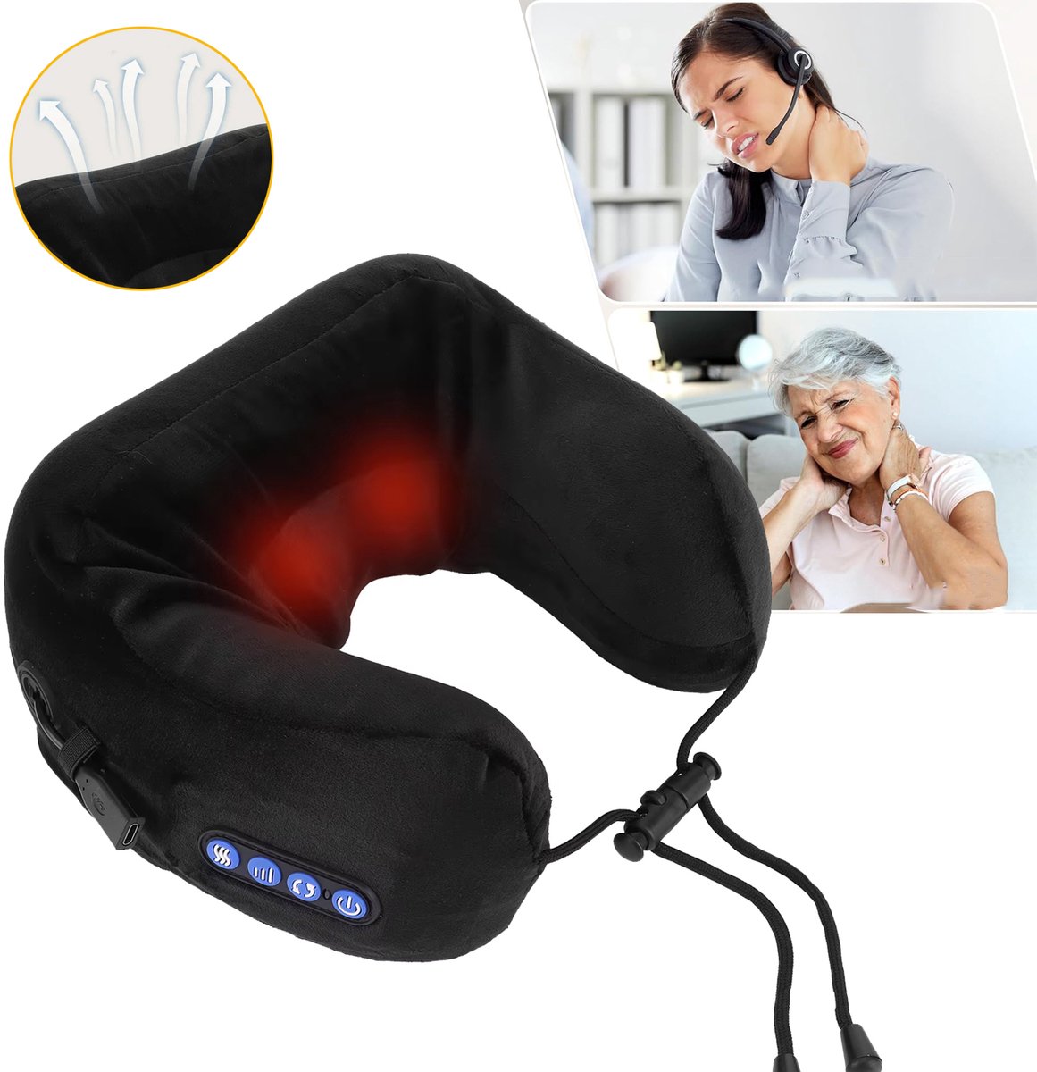 Elektrische U-Vormige Nekmassage - Nek- En Schoudermassageapparaat - Usb Oplaadbare Schoudermassage Met Warmtefunctie
