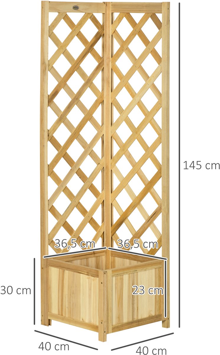 TEKROA® Houten plantenbak - hoekbloempot voor buiten, geschikt voor klimplanten - 40x40x145 cm - naturel