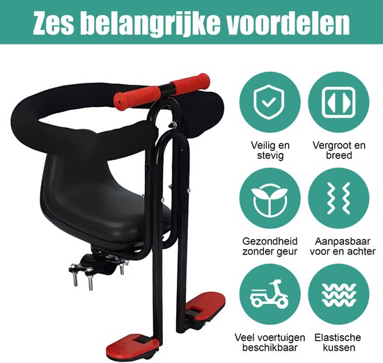 Voorzitje fiets - Kinderzitje fiets - TENZHVXI® - Met Voetsteun en Armleuning - Voor kinderen van 2 tot 4 jaar (tot ca. 25 kg) - Compatibel Met Alle MTB Met Rechte Buis — afbeelding 2