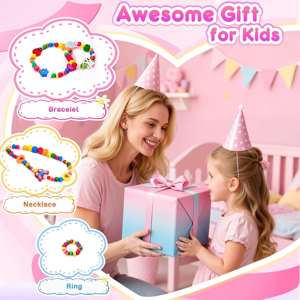 Sieradenset voor Meisjes met Houten Kralen - Met Sieradendoosje - DIY Sieraden Maken voor Kinderen - Knutselset voor Armband & Ketting - Complete Bedelarmband Kit - Doe-het-zelf Kindersieraden - Voo 4-10 Jaar - Creatief Speelgoed — cadeau in Spellen & Speelgoed - foto 2