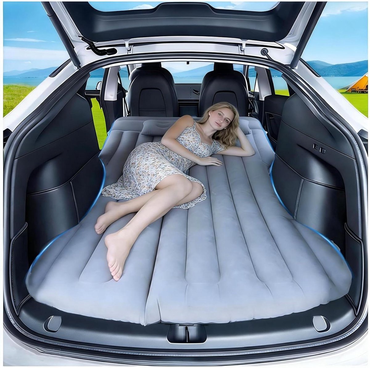 Luchtmatras Auto - Opblaasbaar Bed - Comfortabel Reizen - 4 Losse Luchtkamers - 195x130x15 cm - Donkergrijs