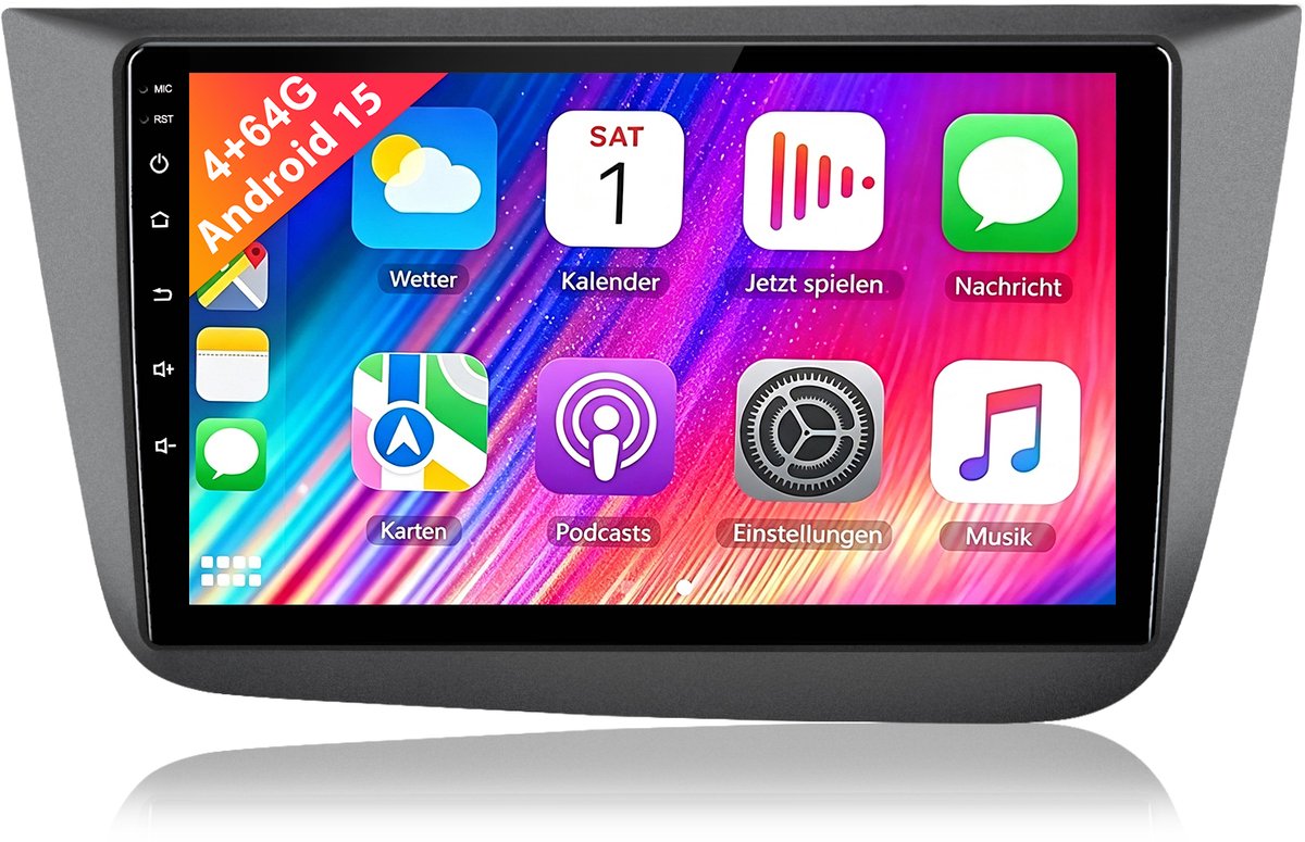 Cestovet Autoradio - Geschikt Voor Seat Altea Toledo 2004 t/m 2015 - Android 15- Draadloos Apple Carplay & Android Auto - 4GB + 64GB - 4 Core processor - Bluetooth & Wifi GPS Navigatie