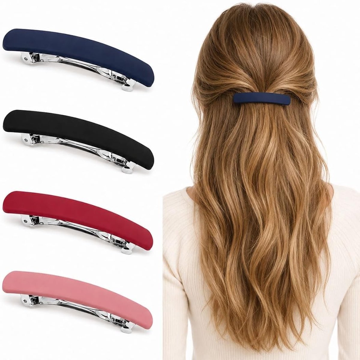 Kleurige Haarstrikken voor Meisjes, Antislip Acetaat, Set van 4 (Roze, Burgondië, Marineblauw, Zwart)