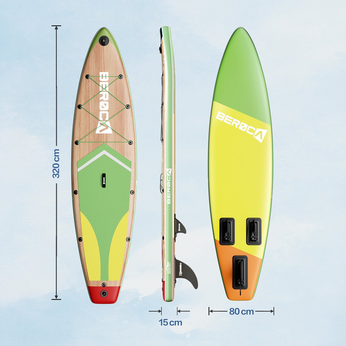 BEROCA SUP Board - met Zitje - Sup Board Opblaasbaar - Complete Set - 320x81cm - Max. 160 kg - Houtnerf Geel – foto 5