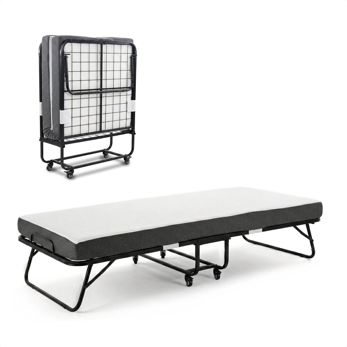Logeerbed 80×200 met Matras - Vouwbed - Luxe - 250 kg - Zwart - Bodo