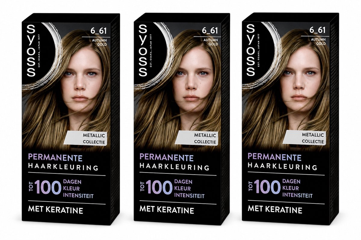 SYOSS Permanent Coloration 6-61 - Haarverf - Permanente Haarkleuring - Autumn Gold – Grijsdekking – 3 stuks