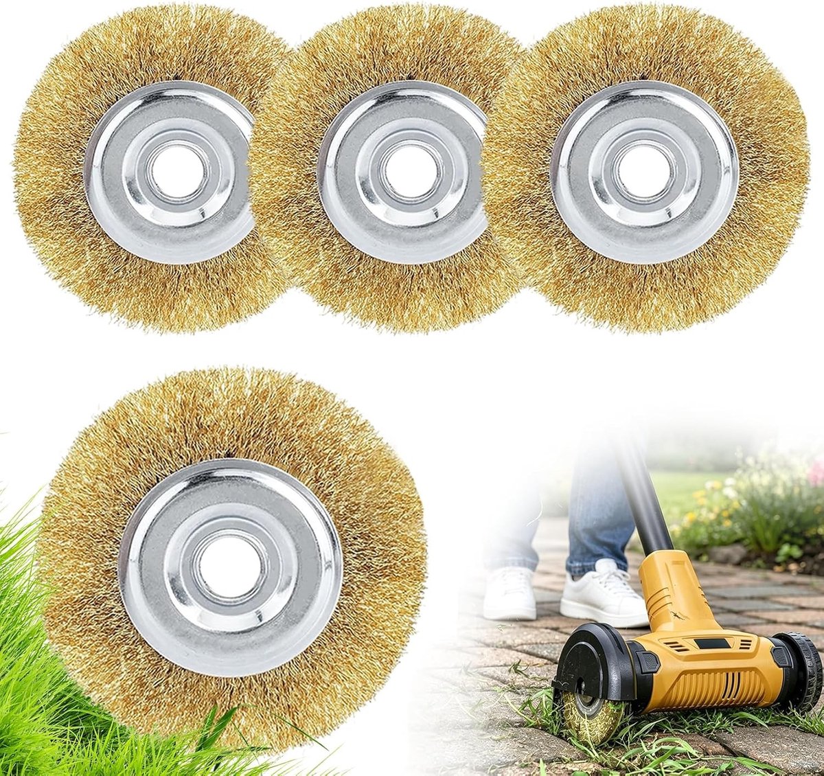 Effectieve 4-delige Voegenborstel Set voor Onkruidverwijdering en Schoonmaak, 110x16mm Ronde Borstels