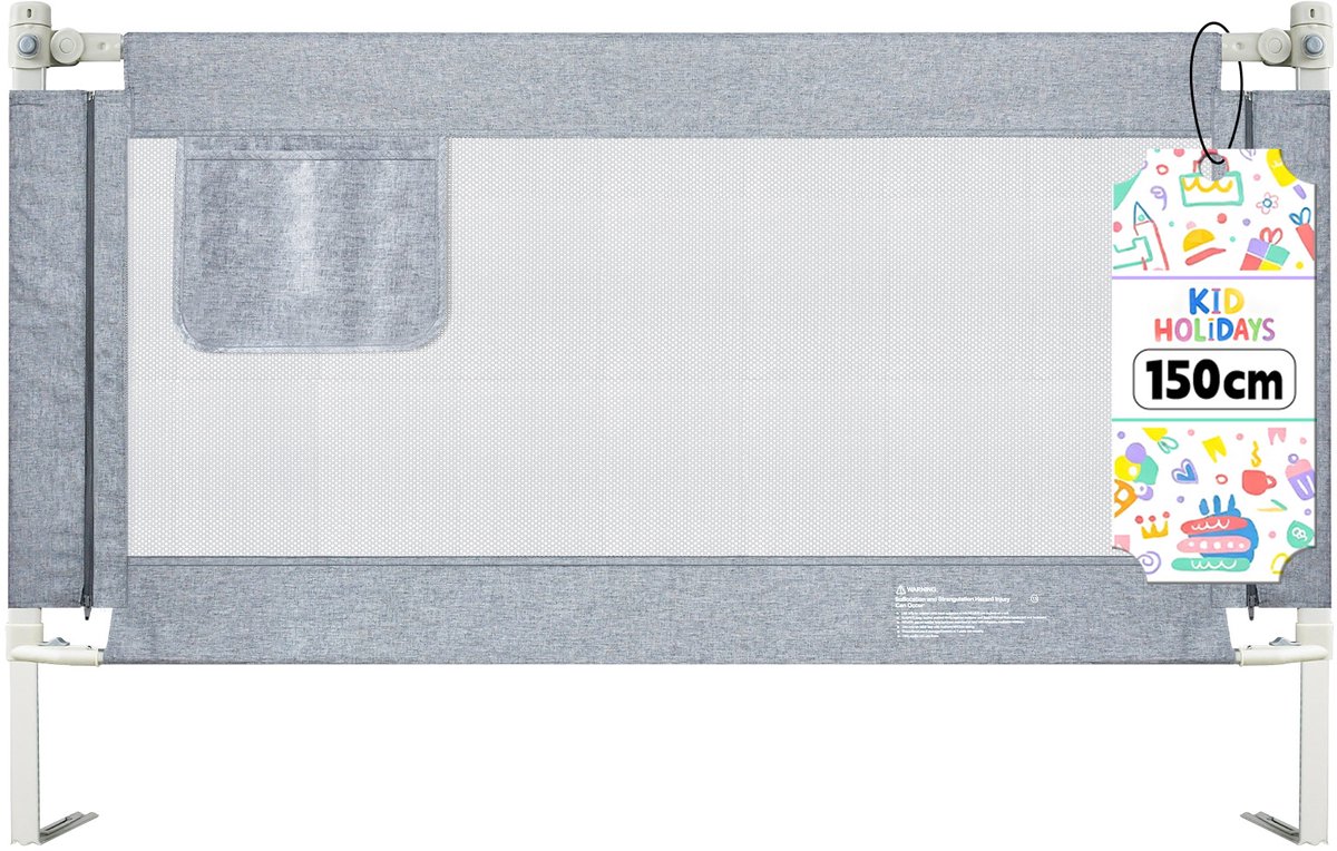 Arvioo‑Bedhek‑voor‑kinderen‑verticaal‑verstelbaar‑150cm‑28‑standen‑veiligheidshek‑grijs