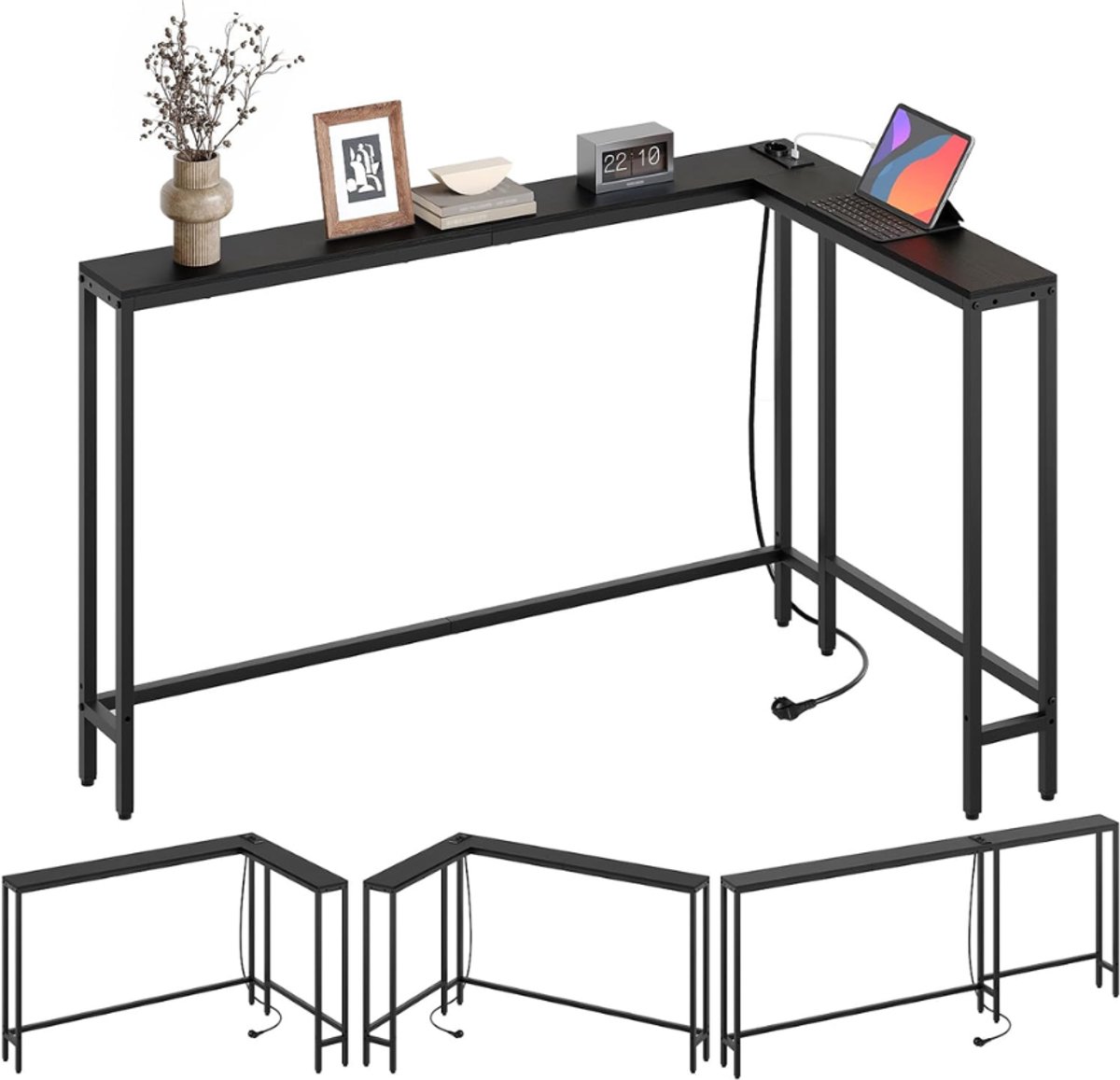 ZRNS® Wandtafel - Halftafel met Lades - Sidetable Industrieel - Console Tafel - Stopcontact en USB Poorten - 180 cm - Zwart
