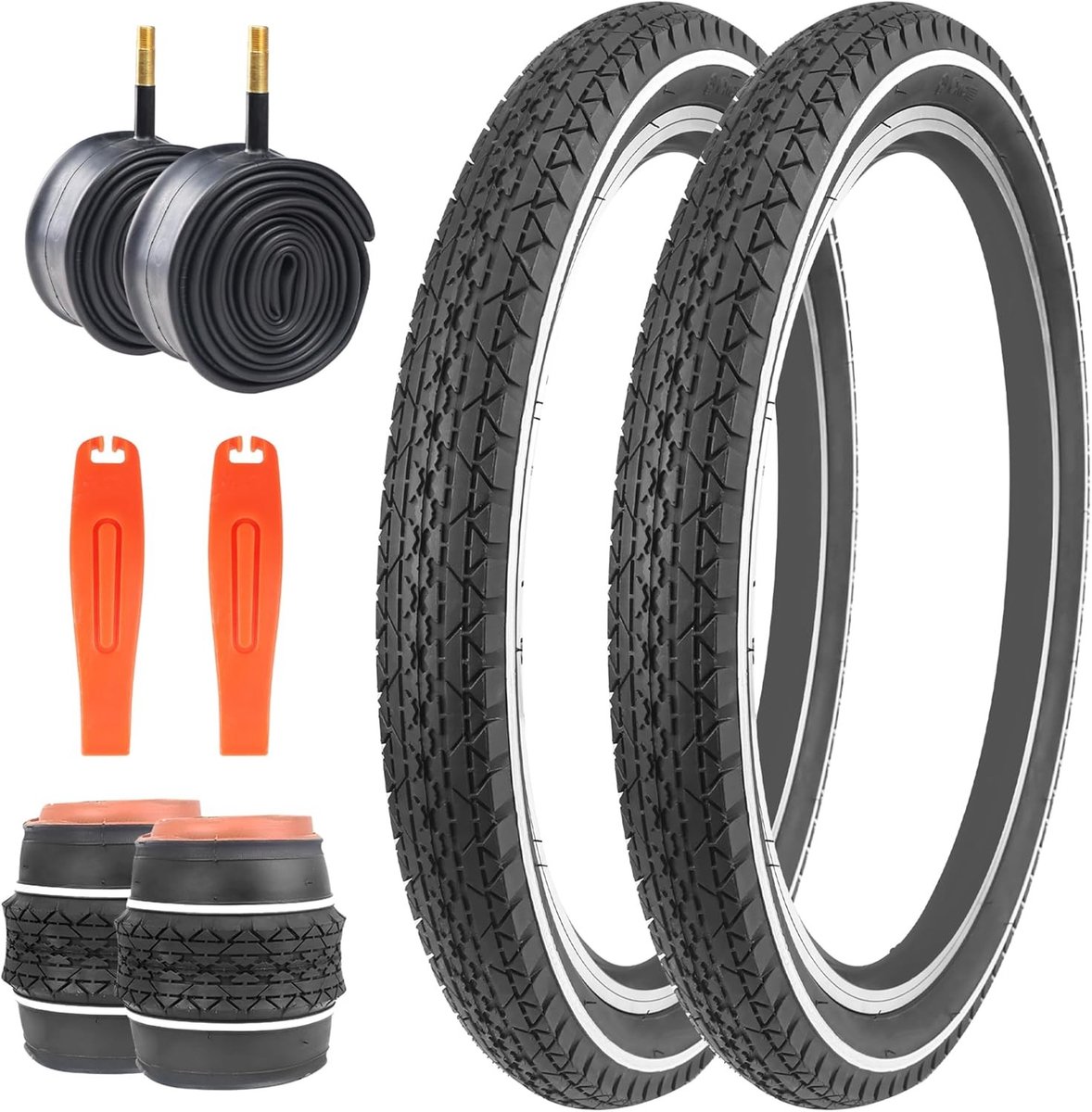 Set van 2 opvouwbare fietsbanden 20/24/26 inch met binnenband en ventiel, ideaal voor Beach Cruiser en pendelfiets