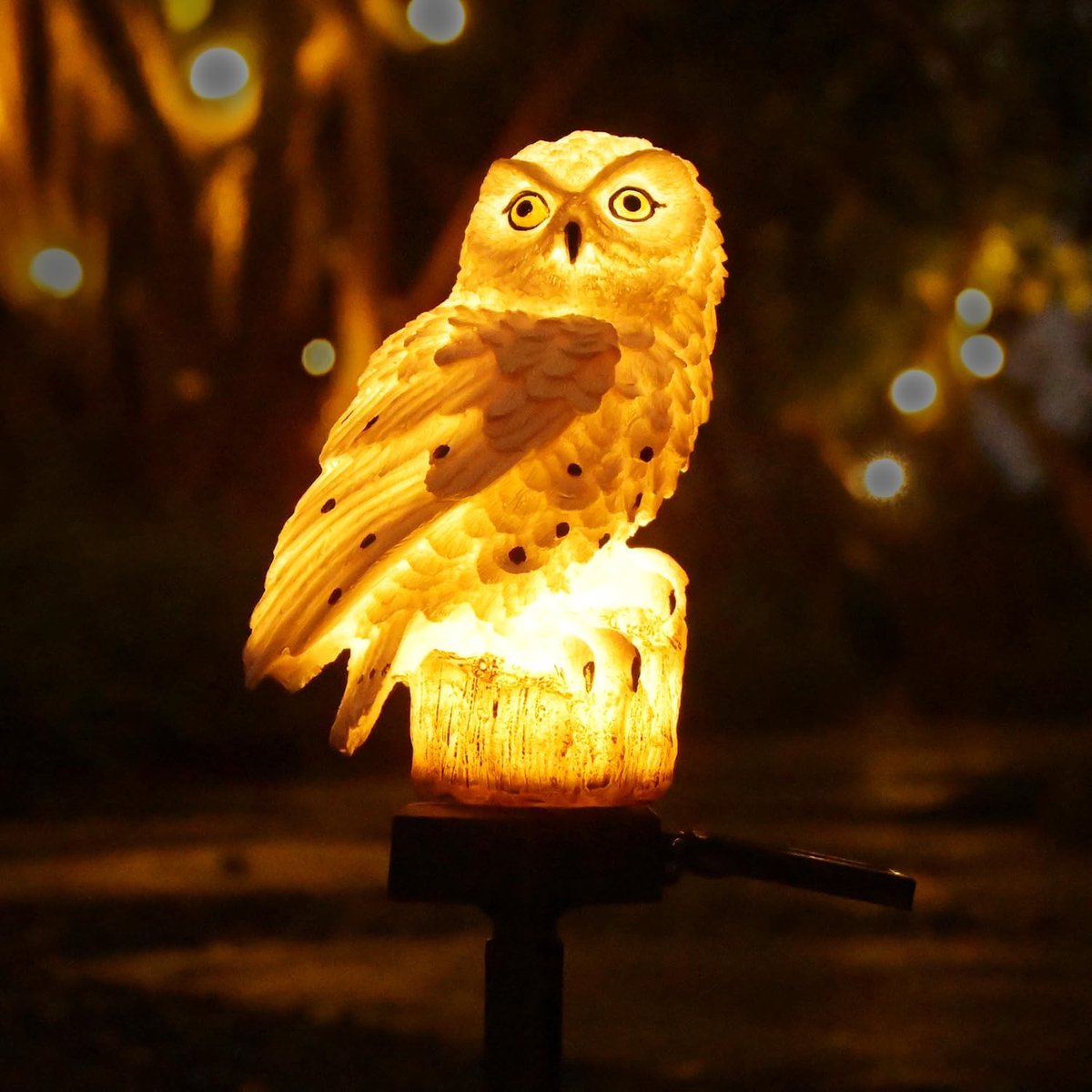 Zonne‑energie sneeuwuil tuinbeeld, LED tuinlamp waterdicht met grondpin, decoratief tuinornament voor gazon, bloembed en achtertuin, ook geschikt voor Halloween