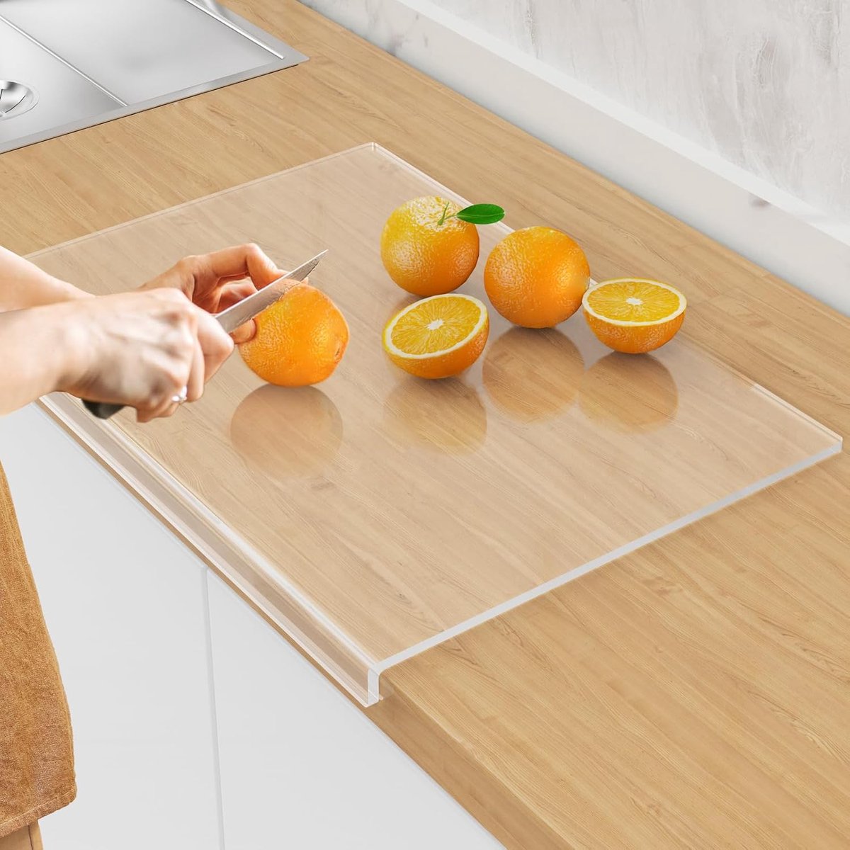 Transparante Acryl Snijplank Met Antislip Design - 6 Siliconen Nopjes Minimalistisch Transparant Alleen Handwas Antisliprand - Veelzijdige Snijplank Voor Fruit Groenten En Vlees - 43x33cm