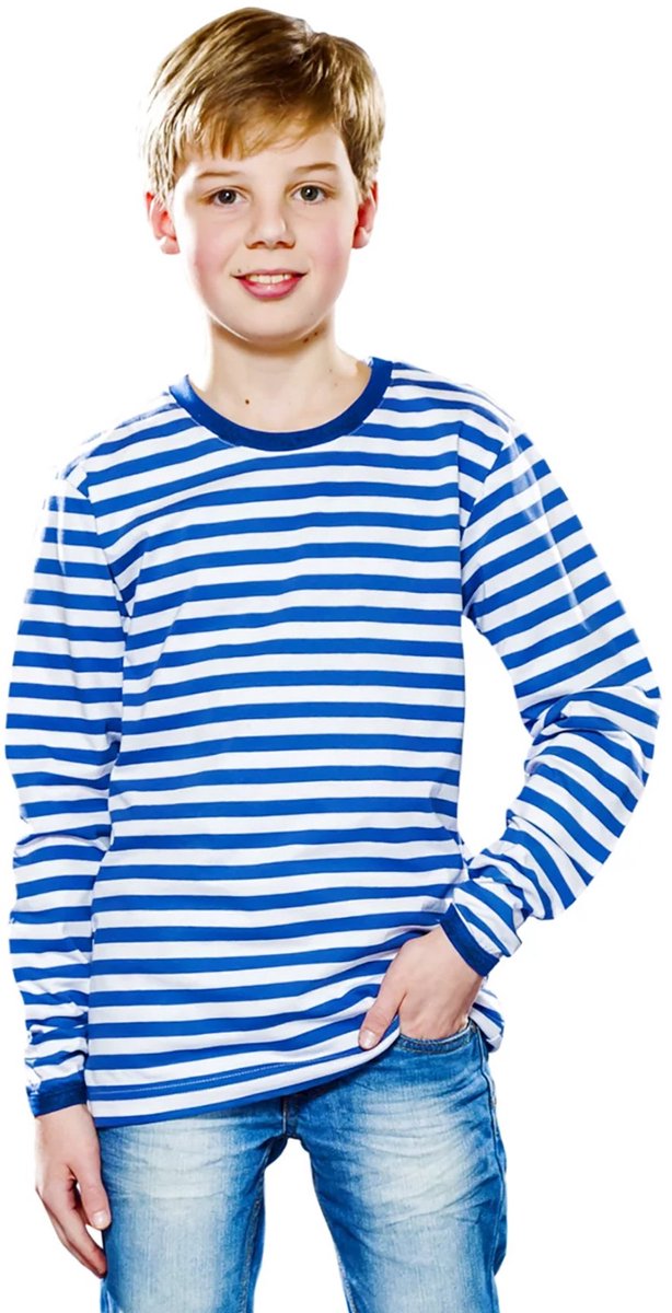 Gestreept Shirt Voor Kinderen Lange Mouw Blauw-Wit - Kinderpruik carnaval kostuum