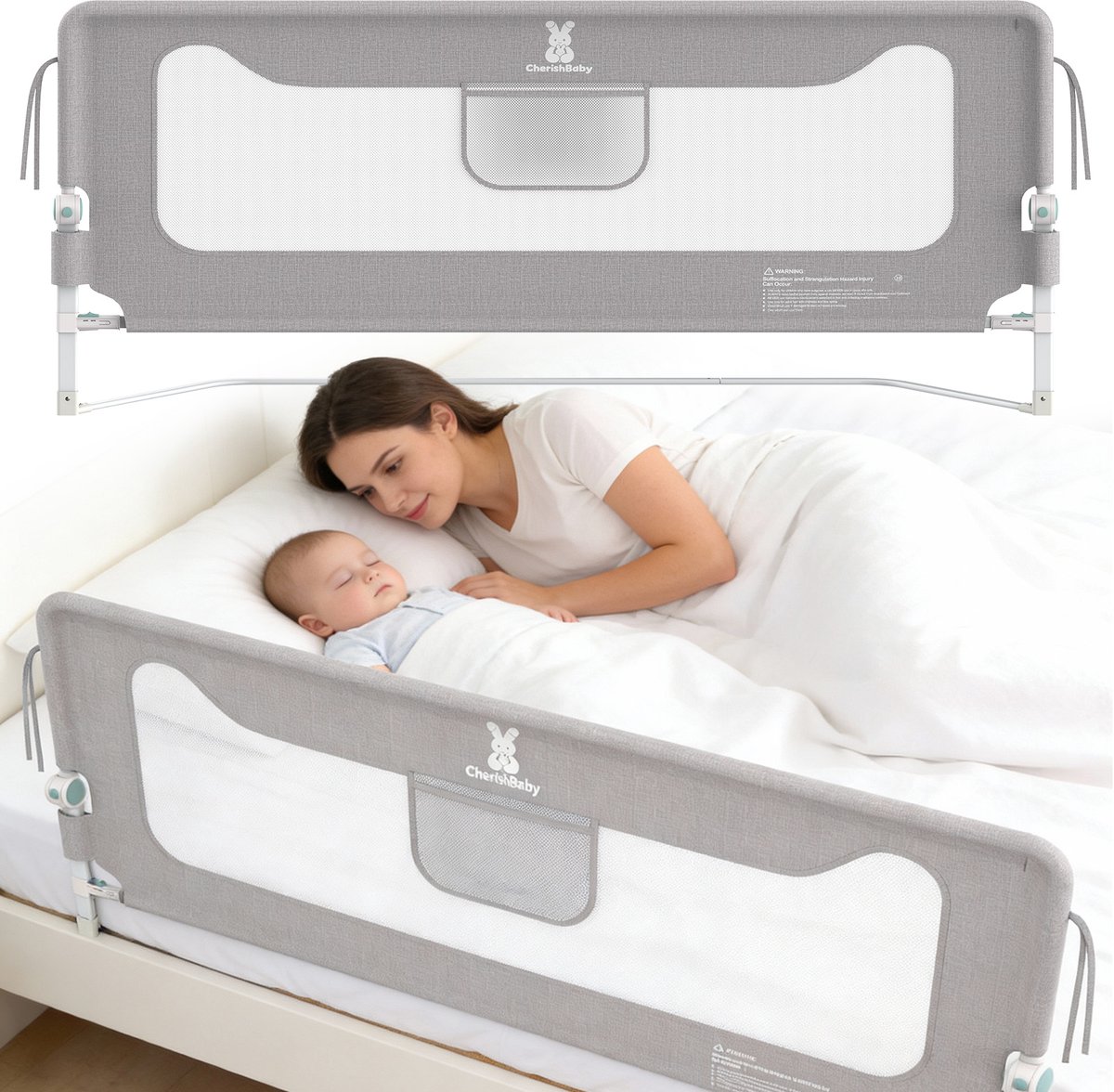 Arvioo‑Bedhekje‑150cm‑opklapbaar‑hoogteverstelbaar‑veiligheidshek voor babybed