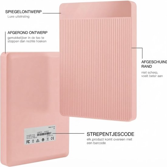 Ploutos® Harde Schijf - Draagbare Harde Schijf voor PC, Laptop & Console - Ultradunne Draagbare Harde Schijf - Roze - 12cm x 8cm x 2cm van ploutos — afbeelding 5
