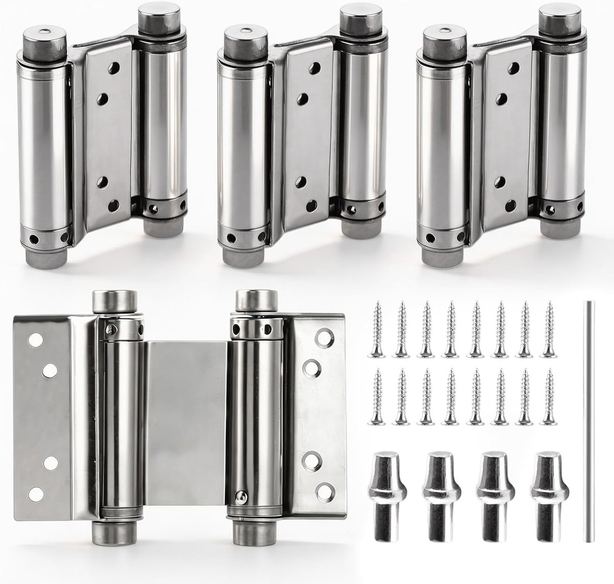 4 Stuks RVS Scharnieren 75mm voor Hangende Deuren, Dubbele Scharnieren voor Houten Deuren, Tuindeuren en Salon Deuren