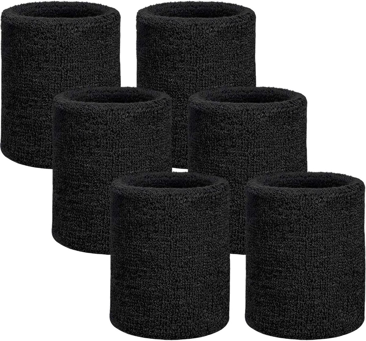 Polsbandjes Set - Zweetbandjes Ademend - Sporten Zweet Opvangen - Dubbele Laag Katoen - 6 Stuks - Zwart